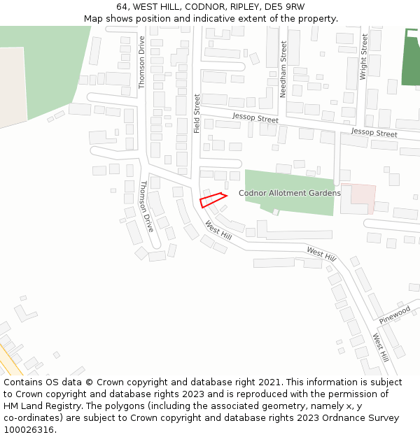 64, WEST HILL, CODNOR, RIPLEY, DE5 9RW: Location map and indicative extent of plot