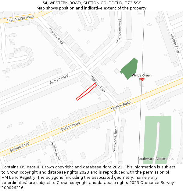 64, WESTERN ROAD, SUTTON COLDFIELD, B73 5SS: Location map and indicative extent of plot