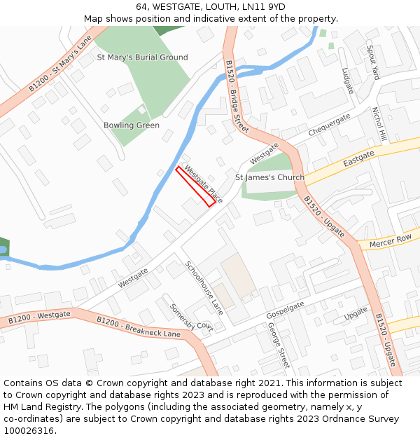 64, WESTGATE, LOUTH, LN11 9YD: Location map and indicative extent of plot