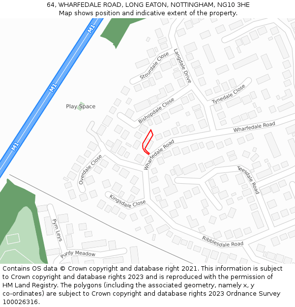 64, WHARFEDALE ROAD, LONG EATON, NOTTINGHAM, NG10 3HE: Location map and indicative extent of plot