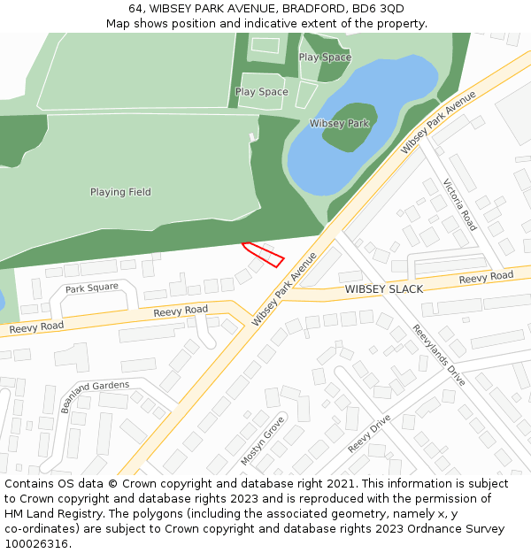 64, WIBSEY PARK AVENUE, BRADFORD, BD6 3QD: Location map and indicative extent of plot