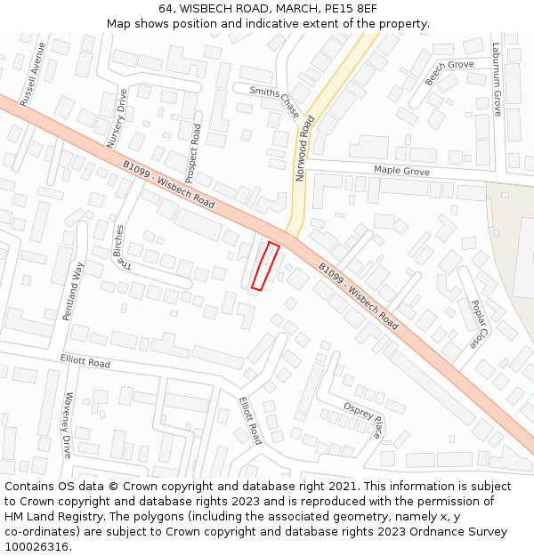 64, WISBECH ROAD, MARCH, PE15 8EF: Location map and indicative extent of plot