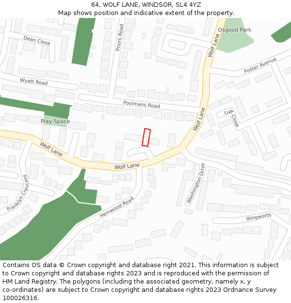 64, WOLF LANE, WINDSOR, SL4 4YZ: Location map and indicative extent of plot