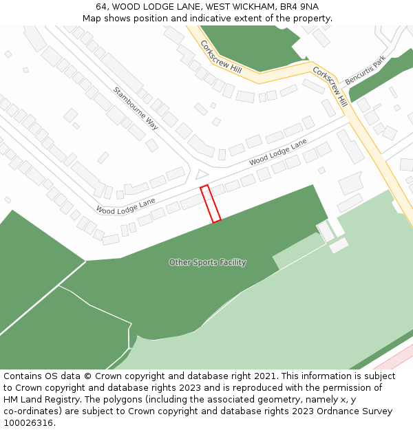 64, WOOD LODGE LANE, WEST WICKHAM, BR4 9NA: Location map and indicative extent of plot