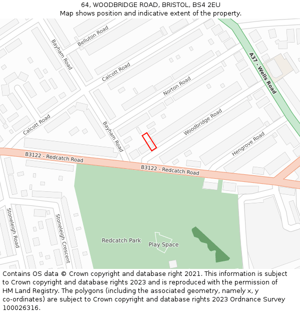 64, WOODBRIDGE ROAD, BRISTOL, BS4 2EU: Location map and indicative extent of plot