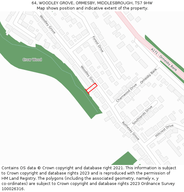 64, WOODLEY GROVE, ORMESBY, MIDDLESBROUGH, TS7 9HW: Location map and indicative extent of plot