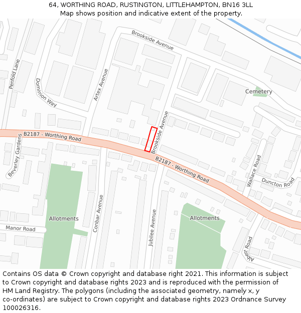 64, WORTHING ROAD, RUSTINGTON, LITTLEHAMPTON, BN16 3LL: Location map and indicative extent of plot
