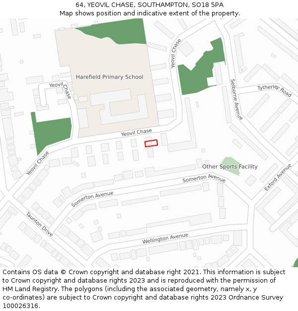 64, YEOVIL CHASE, SOUTHAMPTON, SO18 5PA: Location map and indicative extent of plot