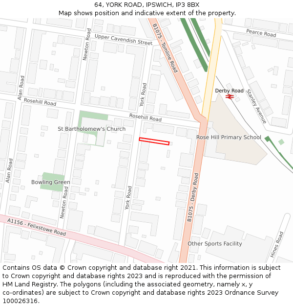 64, YORK ROAD, IPSWICH, IP3 8BX: Location map and indicative extent of plot