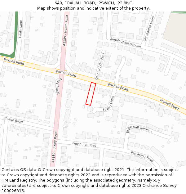 640, FOXHALL ROAD, IPSWICH, IP3 8NG: Location map and indicative extent of plot