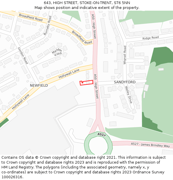 643, HIGH STREET, STOKE-ON-TRENT, ST6 5NN: Location map and indicative extent of plot