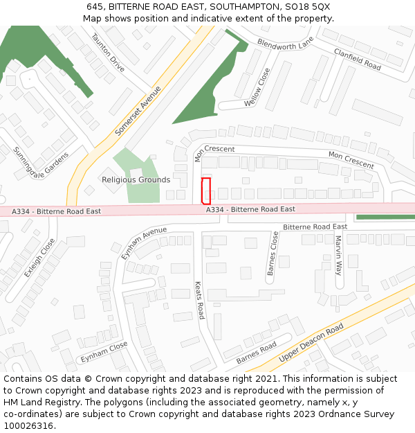 645, BITTERNE ROAD EAST, SOUTHAMPTON, SO18 5QX: Location map and indicative extent of plot