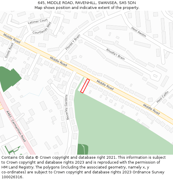 645, MIDDLE ROAD, RAVENHILL, SWANSEA, SA5 5DN: Location map and indicative extent of plot