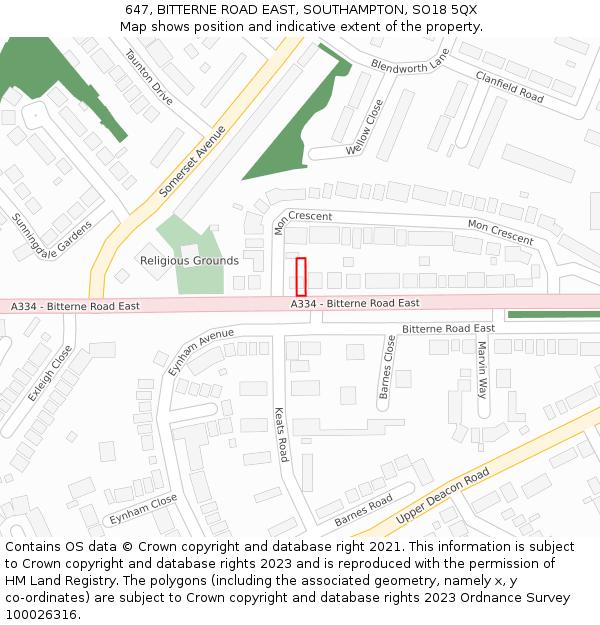 647, BITTERNE ROAD EAST, SOUTHAMPTON, SO18 5QX: Location map and indicative extent of plot