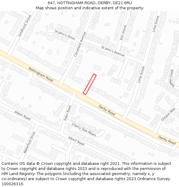 647, NOTTINGHAM ROAD, DERBY, DE21 6RU: Location map and indicative extent of plot