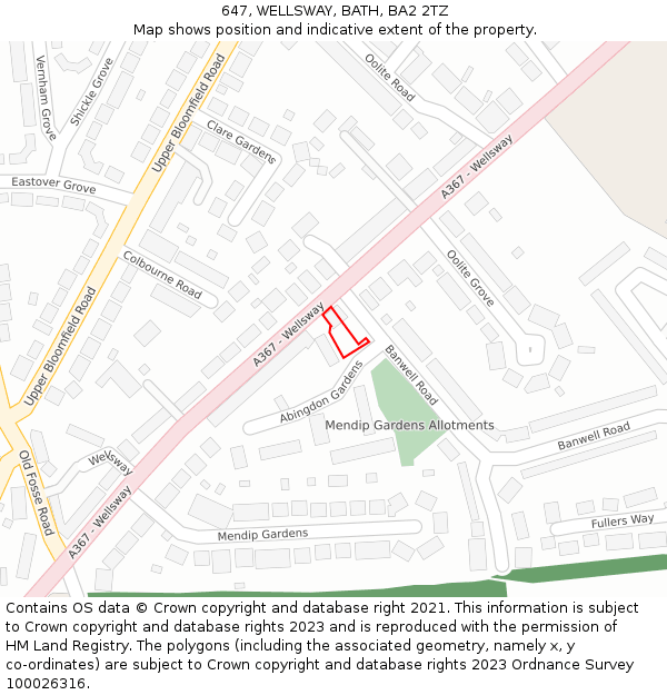 647, WELLSWAY, BATH, BA2 2TZ: Location map and indicative extent of plot
