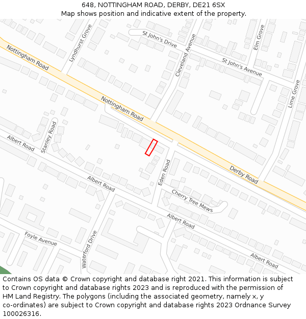 648, NOTTINGHAM ROAD, DERBY, DE21 6SX: Location map and indicative extent of plot