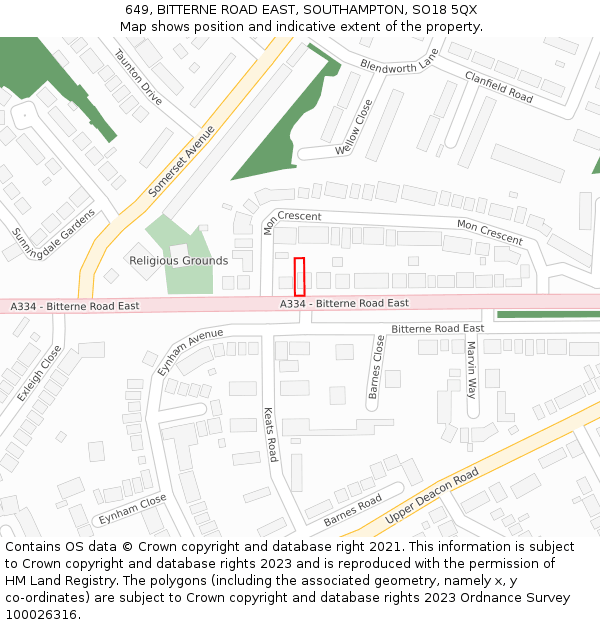 649, BITTERNE ROAD EAST, SOUTHAMPTON, SO18 5QX: Location map and indicative extent of plot