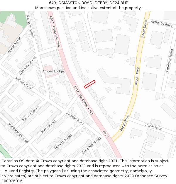 649, OSMASTON ROAD, DERBY, DE24 8NF: Location map and indicative extent of plot