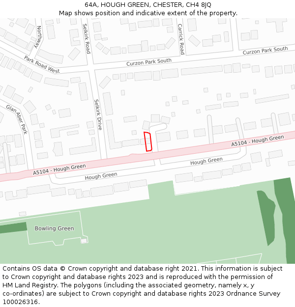 64A, HOUGH GREEN, CHESTER, CH4 8JQ: Location map and indicative extent of plot