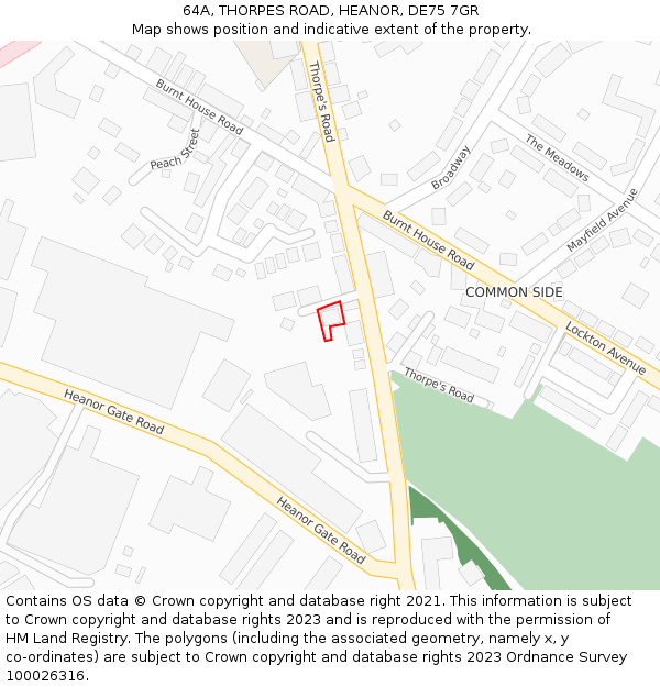 64A, THORPES ROAD, HEANOR, DE75 7GR: Location map and indicative extent of plot