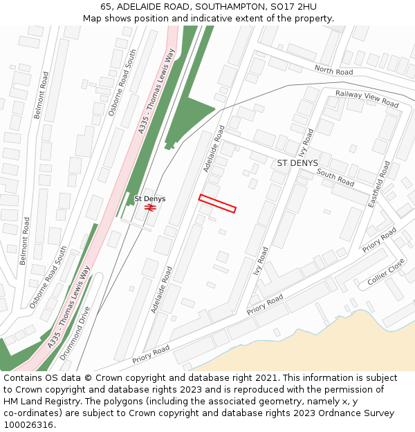 65, ADELAIDE ROAD, SOUTHAMPTON, SO17 2HU: Location map and indicative extent of plot