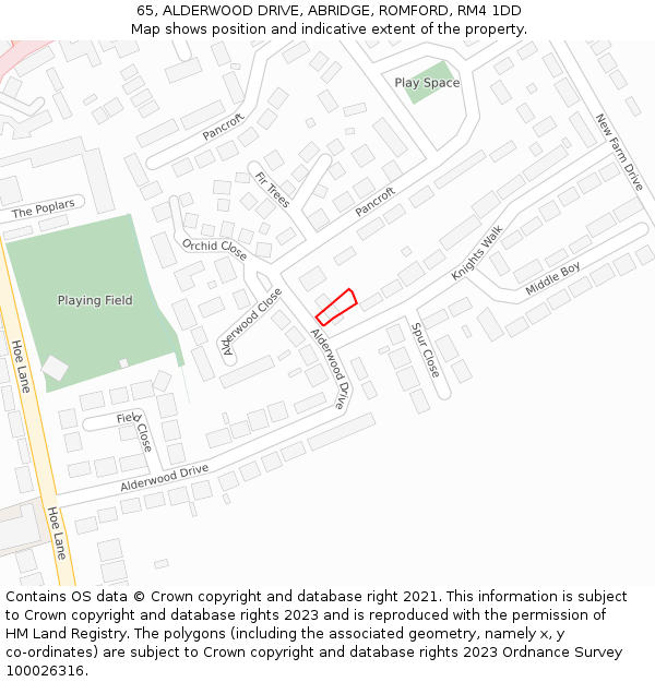 65, ALDERWOOD DRIVE, ABRIDGE, ROMFORD, RM4 1DD: Location map and indicative extent of plot