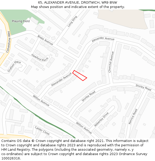 65, ALEXANDER AVENUE, DROITWICH, WR9 8NW: Location map and indicative extent of plot