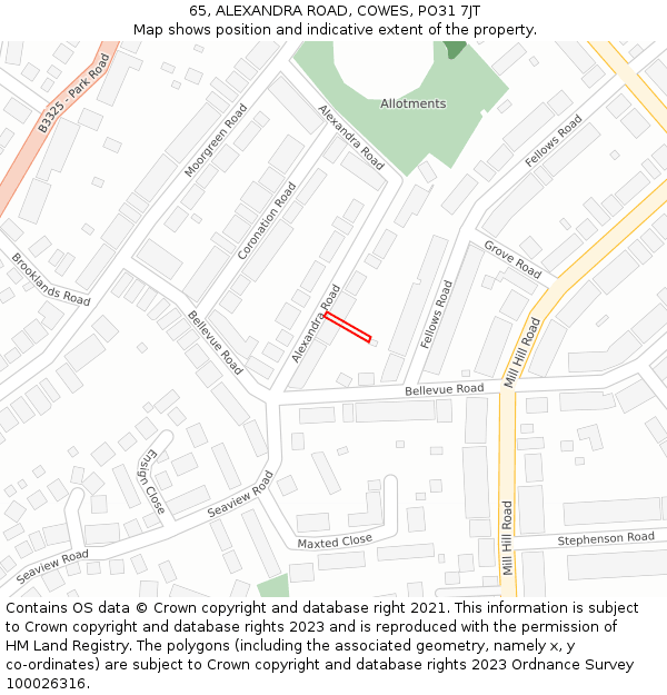 65, ALEXANDRA ROAD, COWES, PO31 7JT: Location map and indicative extent of plot