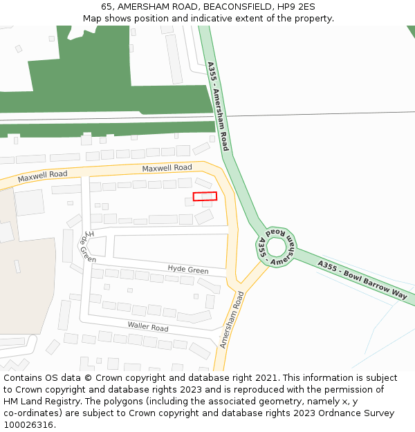 65, AMERSHAM ROAD, BEACONSFIELD, HP9 2ES: Location map and indicative extent of plot