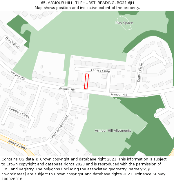 65, ARMOUR HILL, TILEHURST, READING, RG31 6JH: Location map and indicative extent of plot