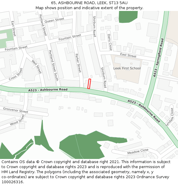 65, ASHBOURNE ROAD, LEEK, ST13 5AU: Location map and indicative extent of plot