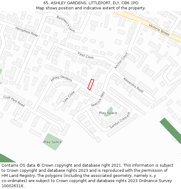65, ASHLEY GARDENS, LITTLEPORT, ELY, CB6 1PD: Location map and indicative extent of plot