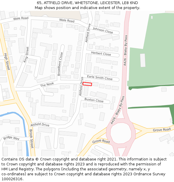65, ATTFIELD DRIVE, WHETSTONE, LEICESTER, LE8 6ND: Location map and indicative extent of plot