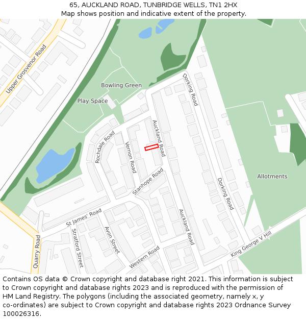 65, AUCKLAND ROAD, TUNBRIDGE WELLS, TN1 2HX: Location map and indicative extent of plot