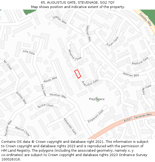 65, AUGUSTUS GATE, STEVENAGE, SG2 7QY: Location map and indicative extent of plot