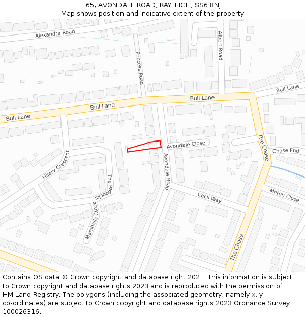 65, AVONDALE ROAD, RAYLEIGH, SS6 8NJ: Location map and indicative extent of plot