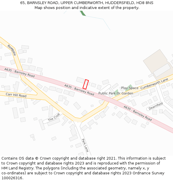 65, BARNSLEY ROAD, UPPER CUMBERWORTH, HUDDERSFIELD, HD8 8NS: Location map and indicative extent of plot