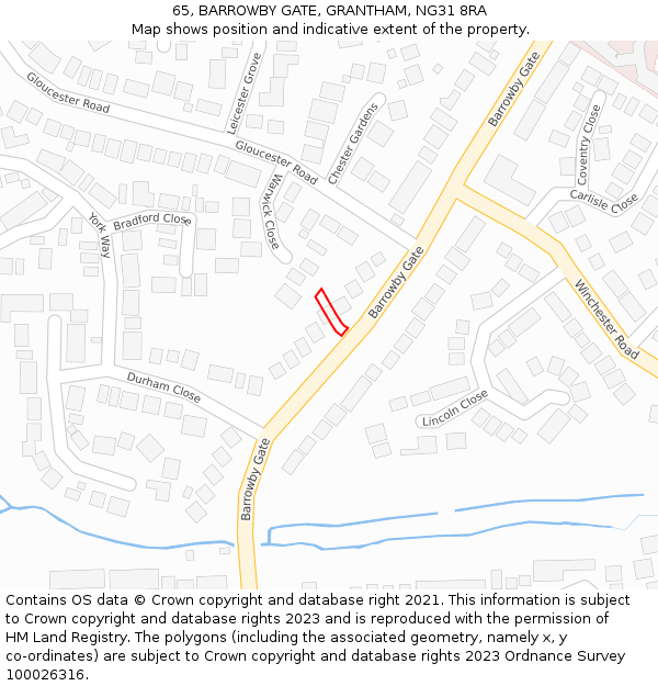 65, BARROWBY GATE, GRANTHAM, NG31 8RA: Location map and indicative extent of plot