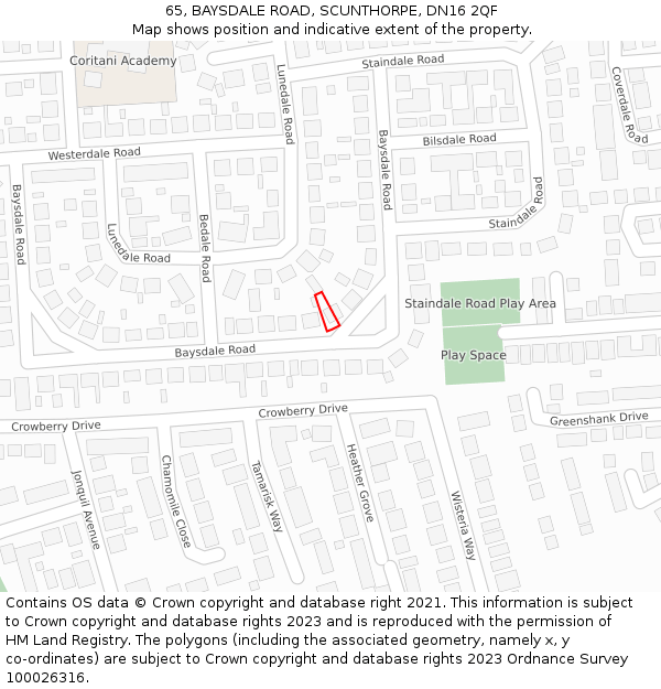 65, BAYSDALE ROAD, SCUNTHORPE, DN16 2QF: Location map and indicative extent of plot