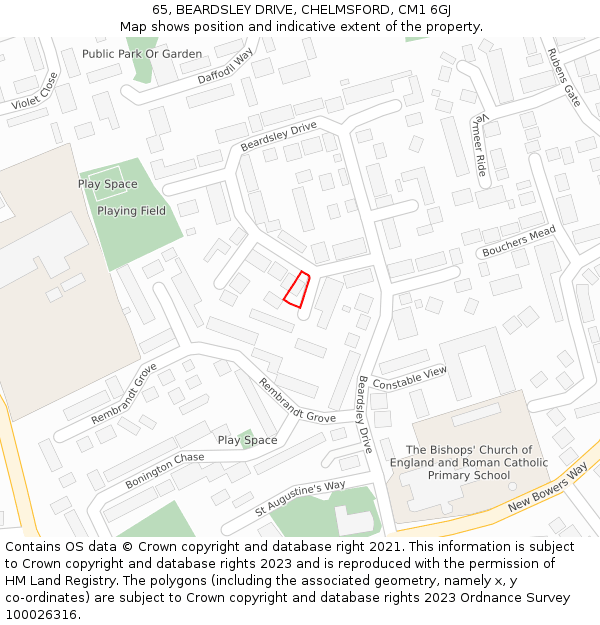 65, BEARDSLEY DRIVE, CHELMSFORD, CM1 6GJ: Location map and indicative extent of plot