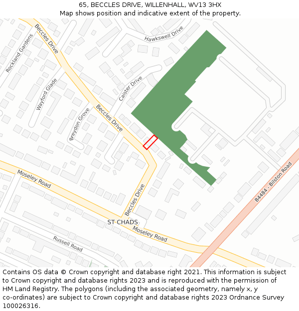 65, BECCLES DRIVE, WILLENHALL, WV13 3HX: Location map and indicative extent of plot