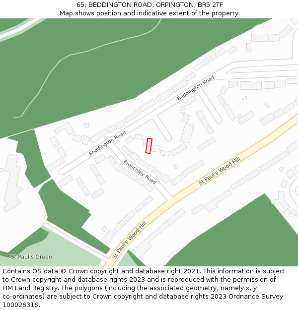 65, BEDDINGTON ROAD, ORPINGTON, BR5 2TF: Location map and indicative extent of plot
