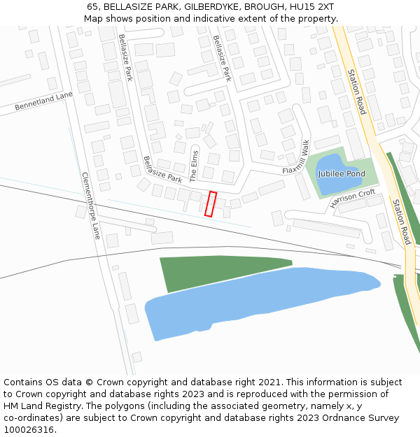65, BELLASIZE PARK, GILBERDYKE, BROUGH, HU15 2XT: Location map and indicative extent of plot