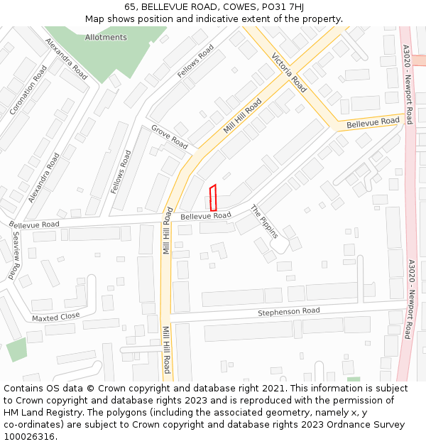 65, BELLEVUE ROAD, COWES, PO31 7HJ: Location map and indicative extent of plot