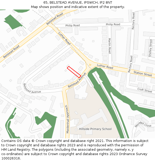 65, BELSTEAD AVENUE, IPSWICH, IP2 8NT: Location map and indicative extent of plot