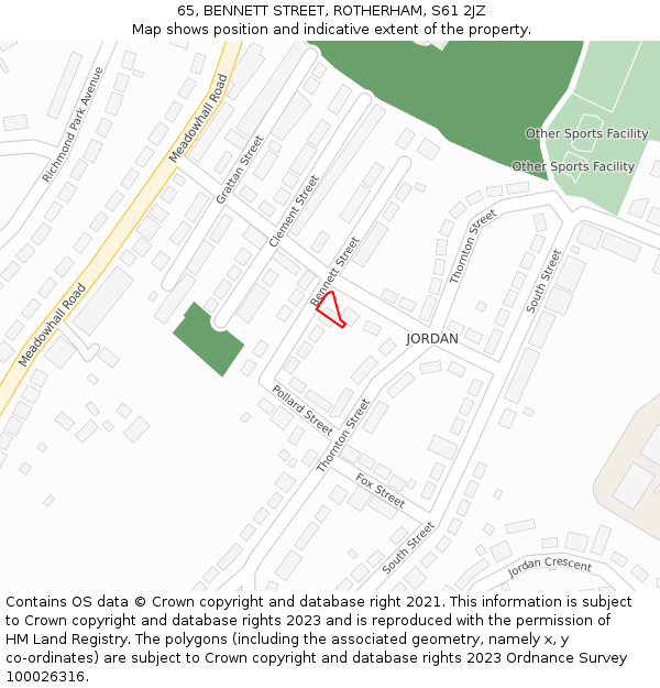 65, BENNETT STREET, ROTHERHAM, S61 2JZ: Location map and indicative extent of plot