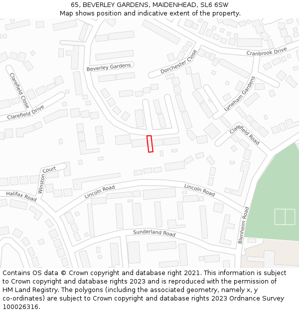 65, BEVERLEY GARDENS, MAIDENHEAD, SL6 6SW: Location map and indicative extent of plot
