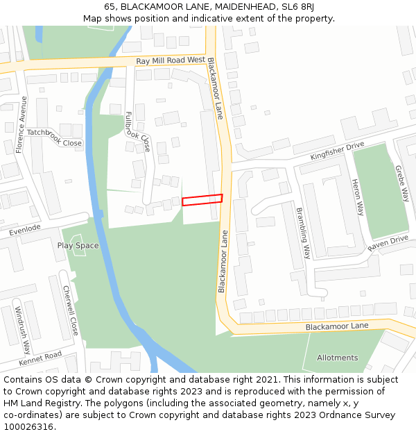 65, BLACKAMOOR LANE, MAIDENHEAD, SL6 8RJ: Location map and indicative extent of plot