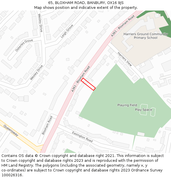 65, BLOXHAM ROAD, BANBURY, OX16 9JS: Location map and indicative extent of plot